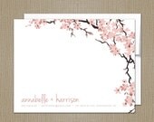 Cherry Blossom Modern Personalized Stationery Note Card with Envelope - Customize with Name or Monogram