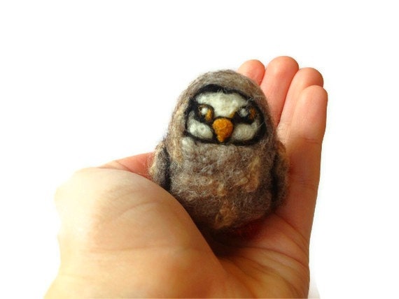 Owl Sculpture, Needle Felted Folk Great Grey Owl Soft Sculpture - 'Poe'