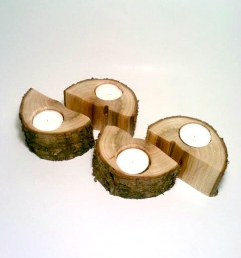Split Log Candle Holders, Set of 4, Log Candle Holder, Log Centerpiece, Tea light Candle Holder, Rustic Centerpiece