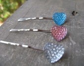 heart Bobby Pin Set,set of 3 bobby pins,Glitter heart shiny bobby pin