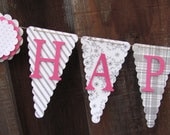 Happy First Birthday Banner, Birthday Banner, Happy Birthday Banner, Happy Birthday Girl Banner 1st Birthday, Pink, White, Gray