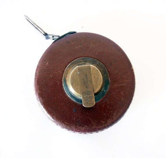 Vintage tape measure ruler from Czechoslovakia - brown leather case - industrial decor