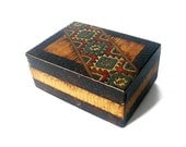 Bohemian brown wood box - ethnic pattern rustic wood hand crafted box  - geometric motifs