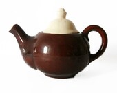 Shabby Chic Vintage Brown and Ivory Ceramic Teapot - kitchen decor shabby chic spring