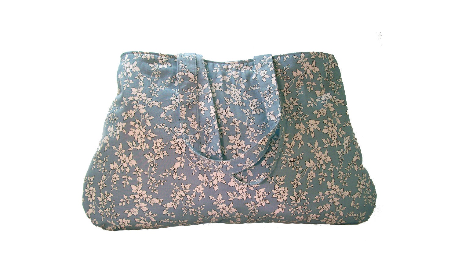 Midsize Hobo Handbag -- Blue Floral with Polka Dots