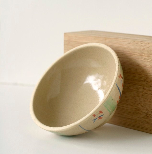 Vintage Asian Rustic Stoneware Pottery Rice Bowl Chawan