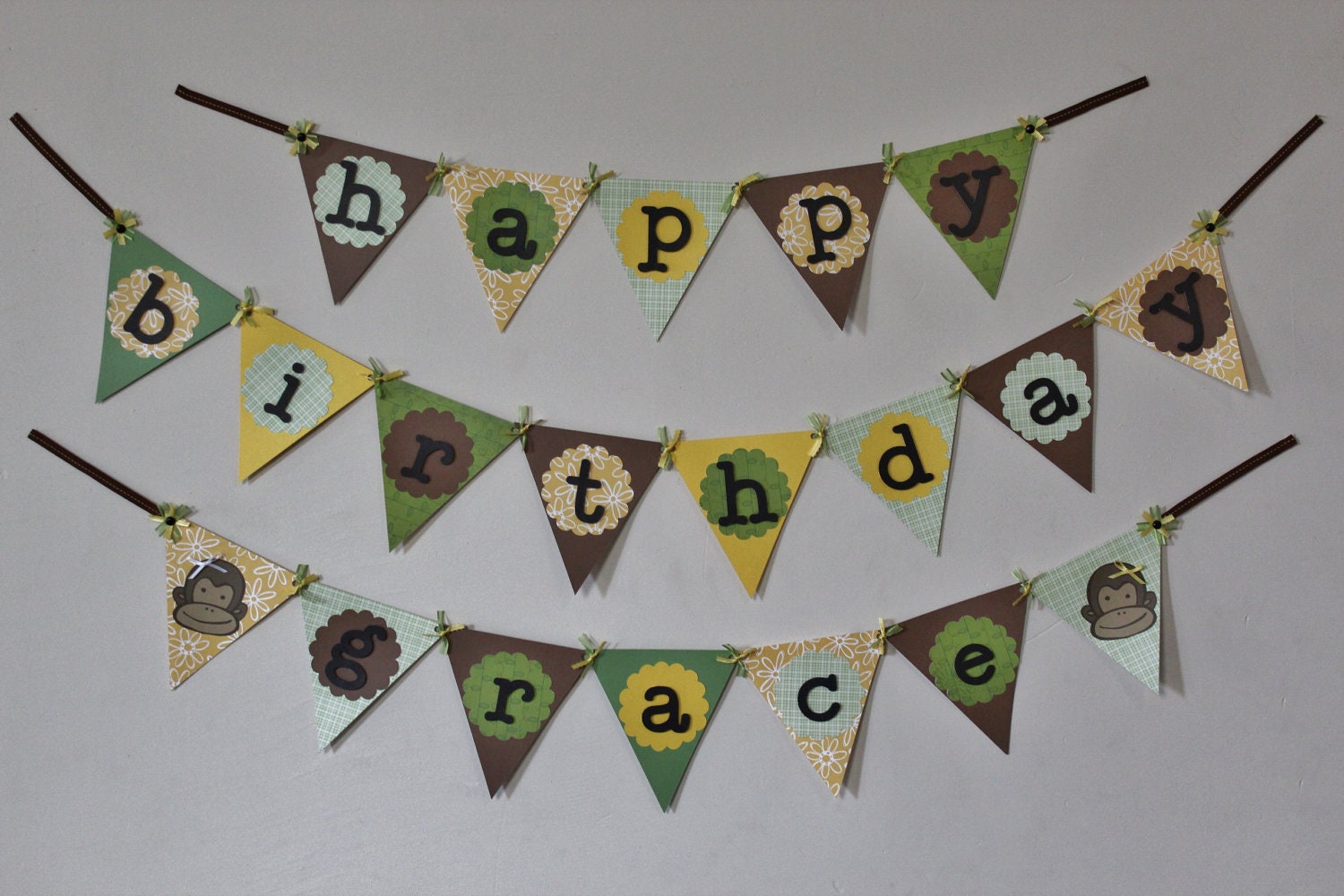 Monkey happy birthday banner custom birthday decor