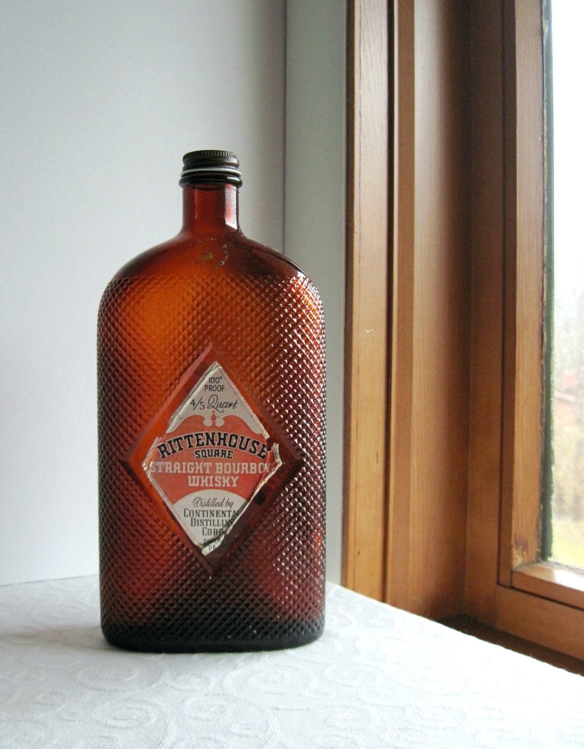 Vintage Amber Glass Whiskey Bottle Rittenhouse by RushCreekVintage