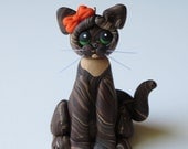 Polymer Clay Figurine Christmas Ornament Cat Brown Tortie Tabby - HeartOfClayGirl