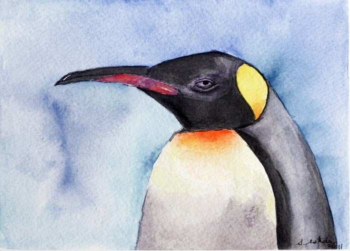 Mr. Penguin Original Watercolor Painting