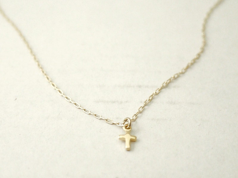 Tiny gold cross necklace - gold filled chain - simple dainty jewelry