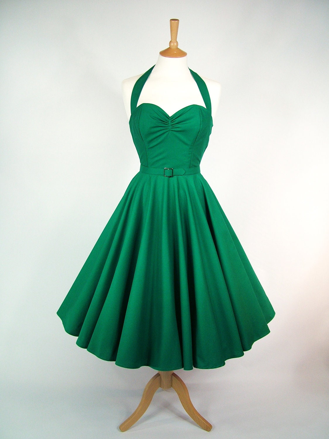 Made To Measure Green Full Circle Dress - Detachable Straps & Belt