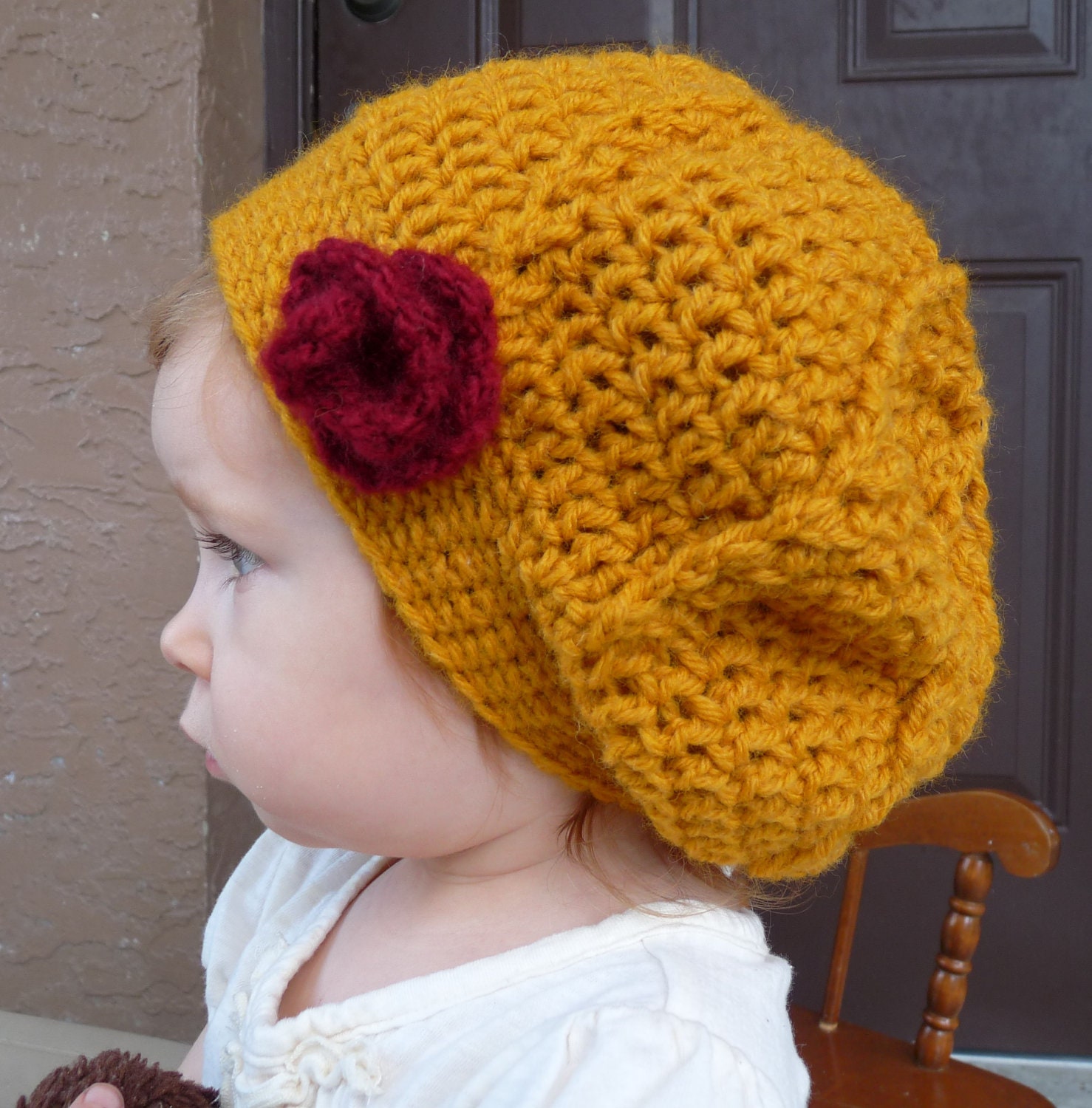 Baby Girl Hat, Slouchy Beanie, Beret, Girl Rose hat, Pick your color