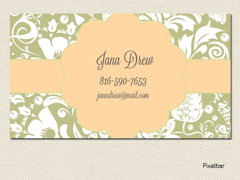 Premade Business Card Design Boutique or Small Business Green Floral No.93