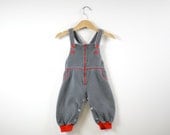 Vintage Corduroy Overall Dungarees in Gray and Red - udaskids