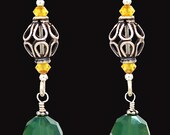 Gorgeous green Swarovski crystal, yellow and sterling silver earrings.