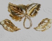 LEAF BROOCH and EARRINGS Pearls and Rhinestones Accents Vintage Glasses Holder Use