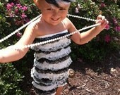 Black and White Striped Romper and Matching Feather Headband