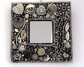 Vintage Jeweled Mosaic Mirror Black and Silver OOAK - Nostalgianmore