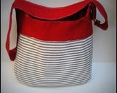 Crossover shoulder bag - Nautical - Blue and White stripe with Deep Red  / messanger bag / everyday bag / nautical purse
