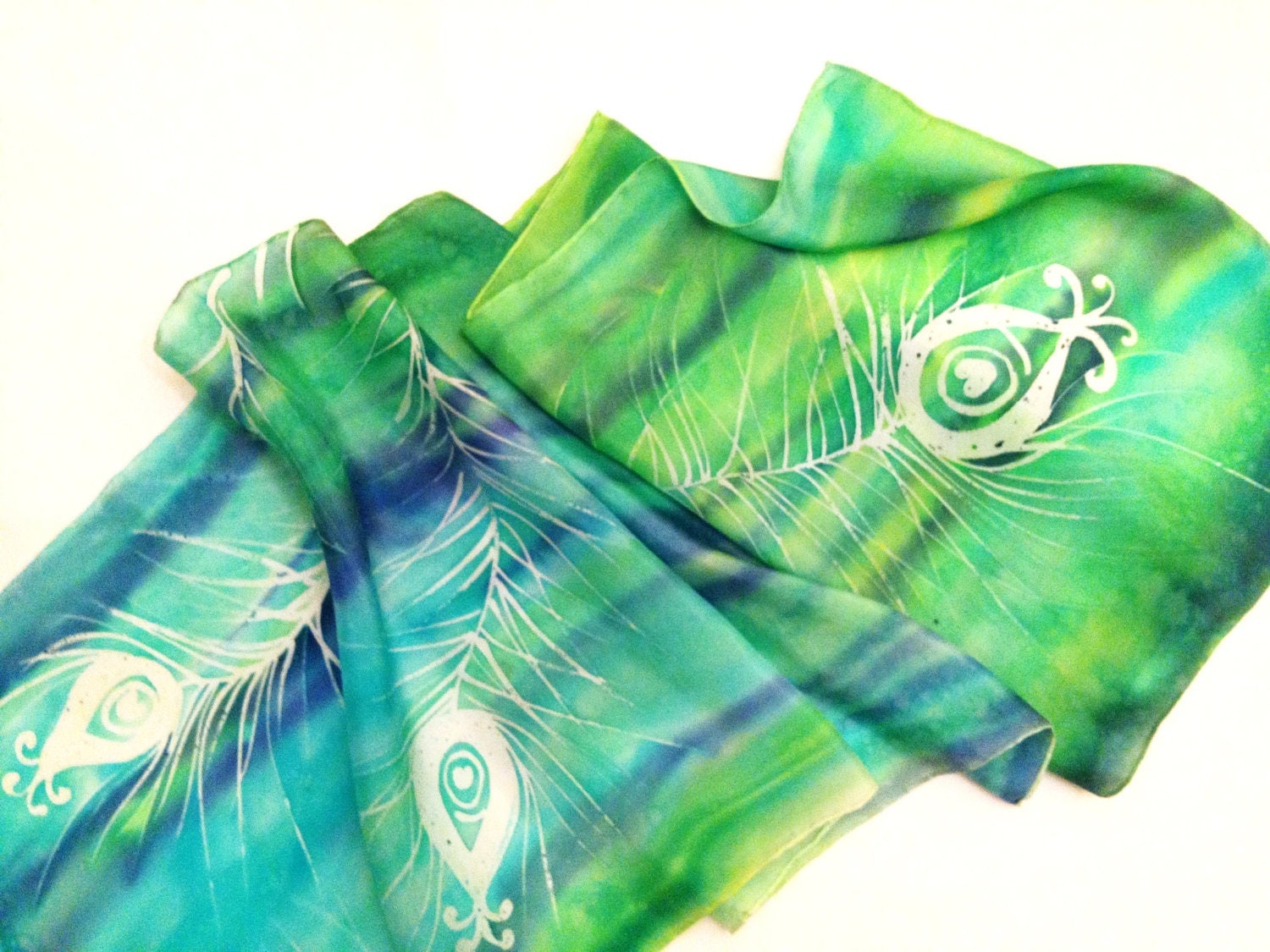 Hand Painted Silk Scarf Peacock Feather Design by ThuyVoCreative Watercolor Hand Painted Silk Scarves Hand Painted Silk Scarf Peacock Feather Design by ThuyVoCreative Watercolor Hand Painted Silk Scarves