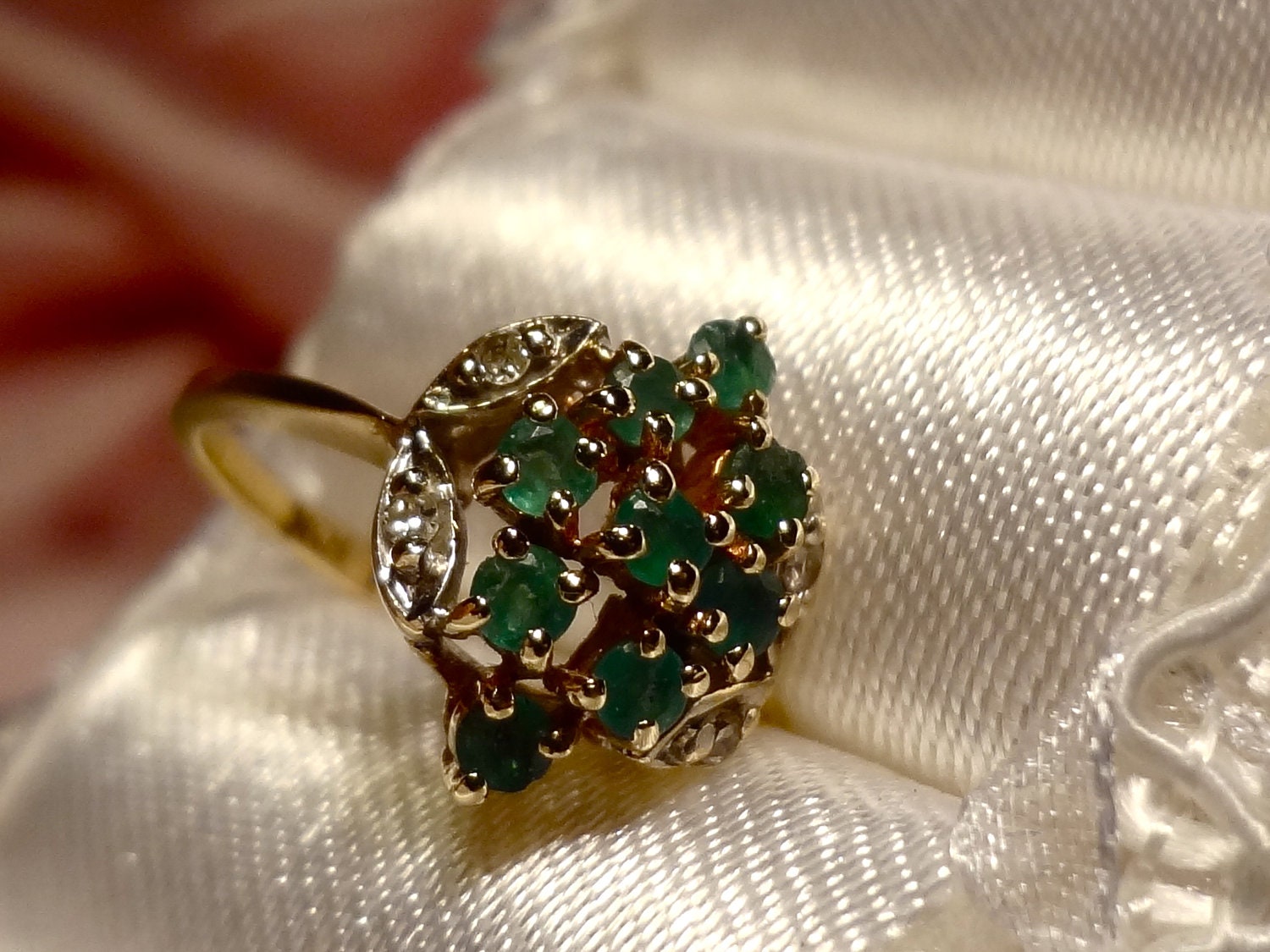 10k Gold Yellow  Emerald & Diamond Cluster Ring