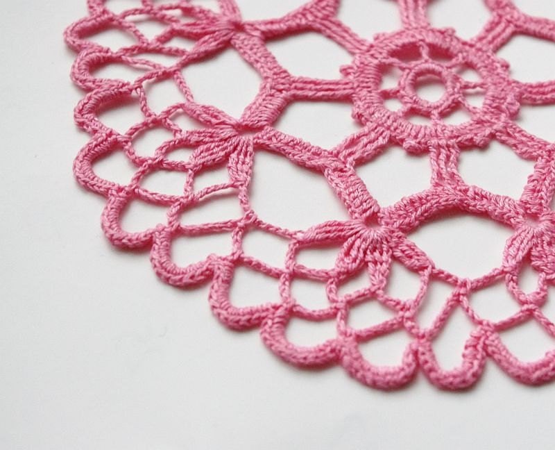 Pink crochet doily small lace doilies pink linen handmade crochet doily