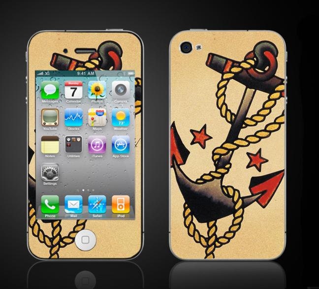 iPhone 4 4S Vinyl Decal Wrap Anchor Tattoo style old school pirate sailor - Skin Sticker Cover - Free Shipping NOT a HARD CASE- iPhone skin