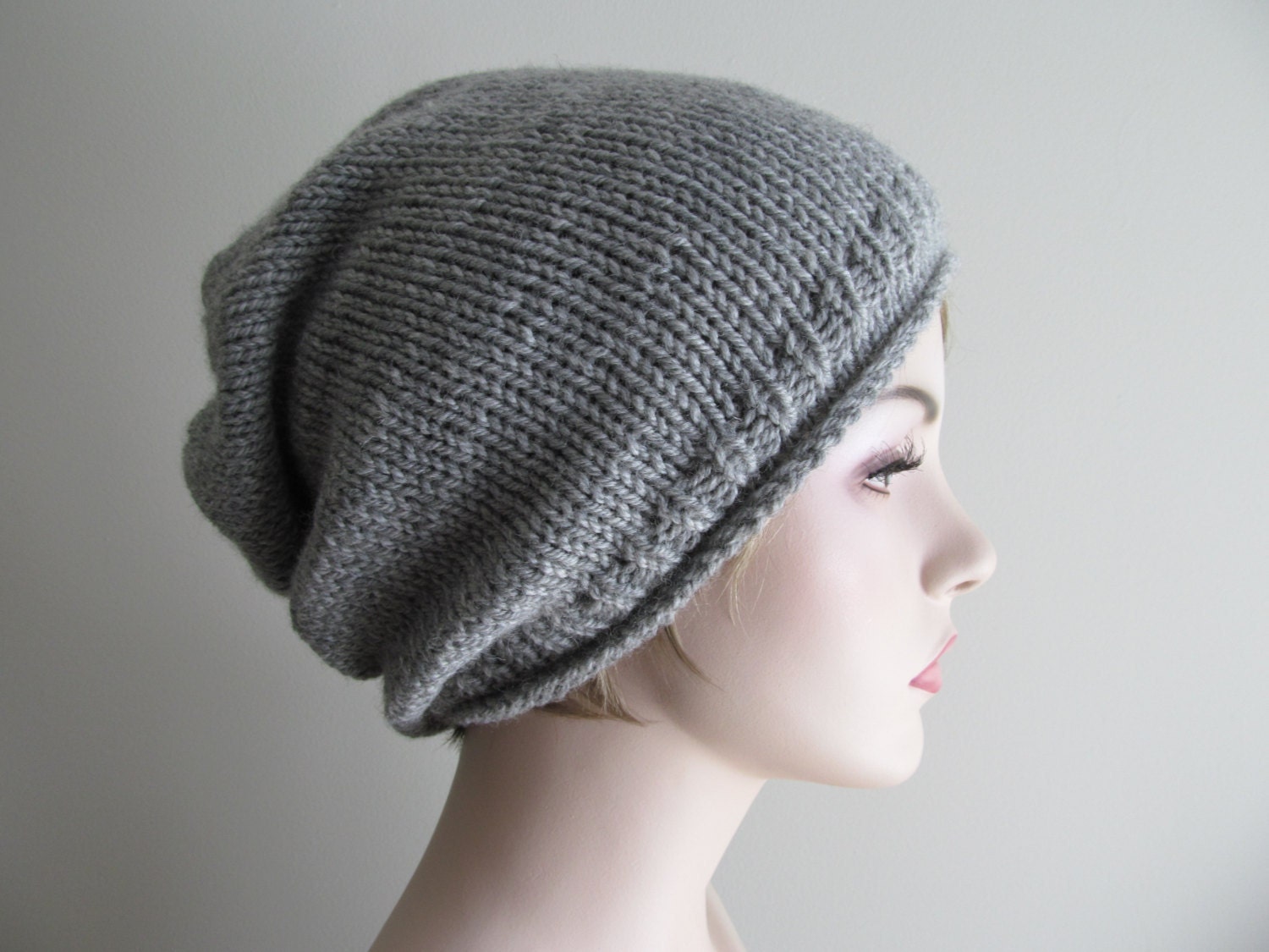 Digital PDF Knitting Pattern Instant Download Grey Hipster Slouchy Beanie Hat Mens Womens Boys Girls