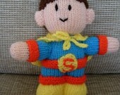 Superhero Boy. Baby & Childrens Toy Doll with cape (suitable from Birth) Hand Knitted Super Hero