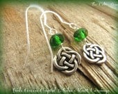 Irish Green Crystal & Silver Celtic Knot Earrings