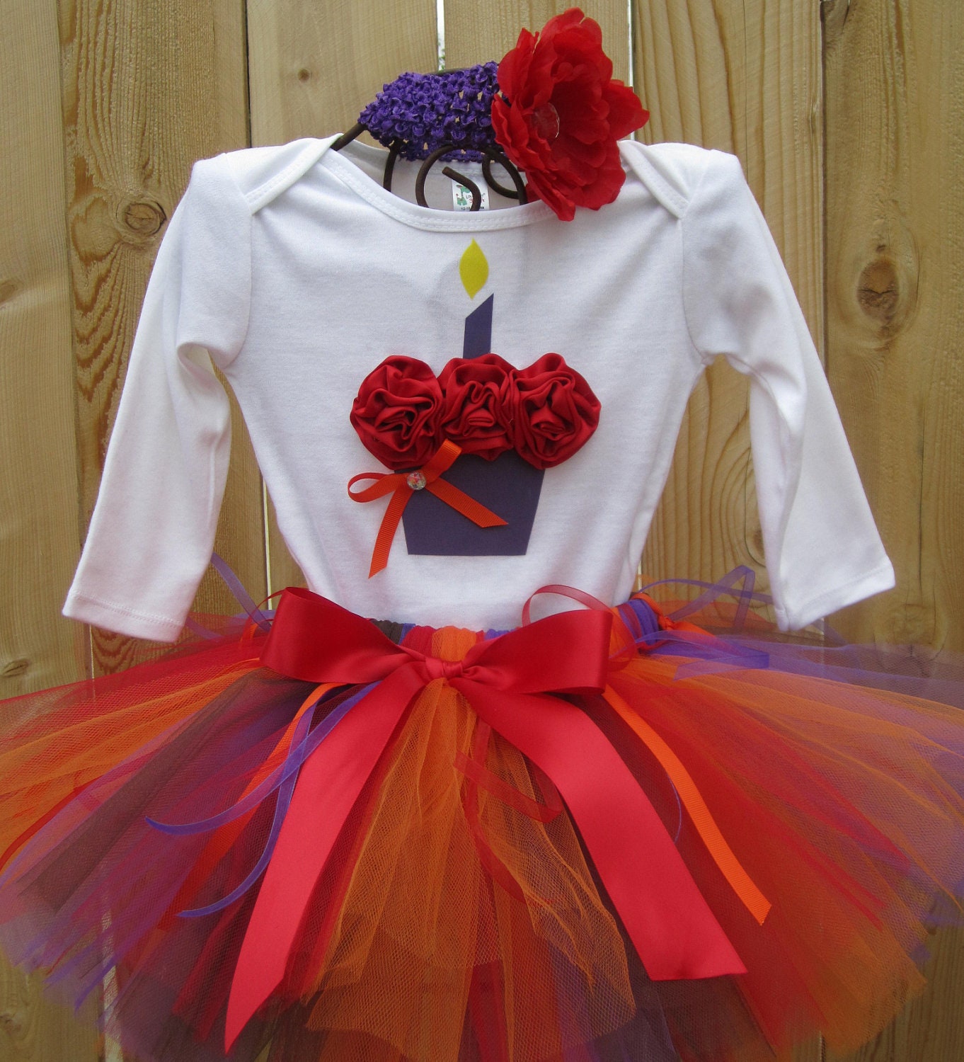 HARVEST Birthday Girl Set - 3D Cupcake Onesie and Tutu Skirt and Matching Flower Headband- 1st 2nd 3rd 4th 5th Birthday
