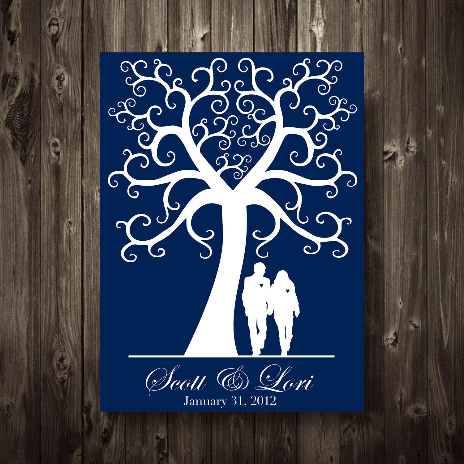 Guest Book Finger Print Wedding Tree Poster with Silhouette 13X19 Custom Colors, Names, Dates Alternative Guest Book