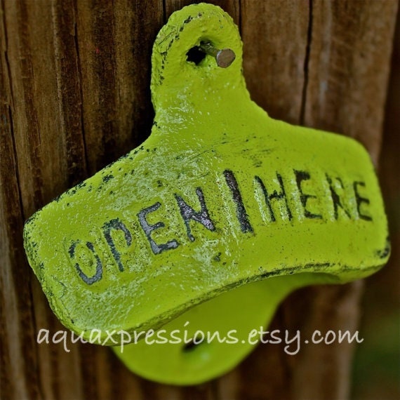 Lime Green Bottle Opener /Cast Iron /Vintage, Retro Feel /Kitchen, Man-cave, Game Room, Patio, Hangout /Metal Wall Decor
