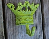 Princess Crown Wall Hook /Lime Green /Cast Iron Wall Hook /Distressed /Jewelry Accessory /Girls Room Decor /Princess Decor