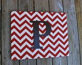 8x10 Initial Canvas Art/ Chevron Design/ Letter and color of choice/ Fabric/ Artwork/ Nursery Decor/ Wedding, Birthday Gift