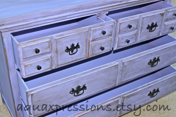 Lilac Purple Vintage Dresser/ Buffet/ Bedroom Furniture/ Distressed /Black Drawer Pulls/ TV Stand/ Storage/ Dining Room Furniture