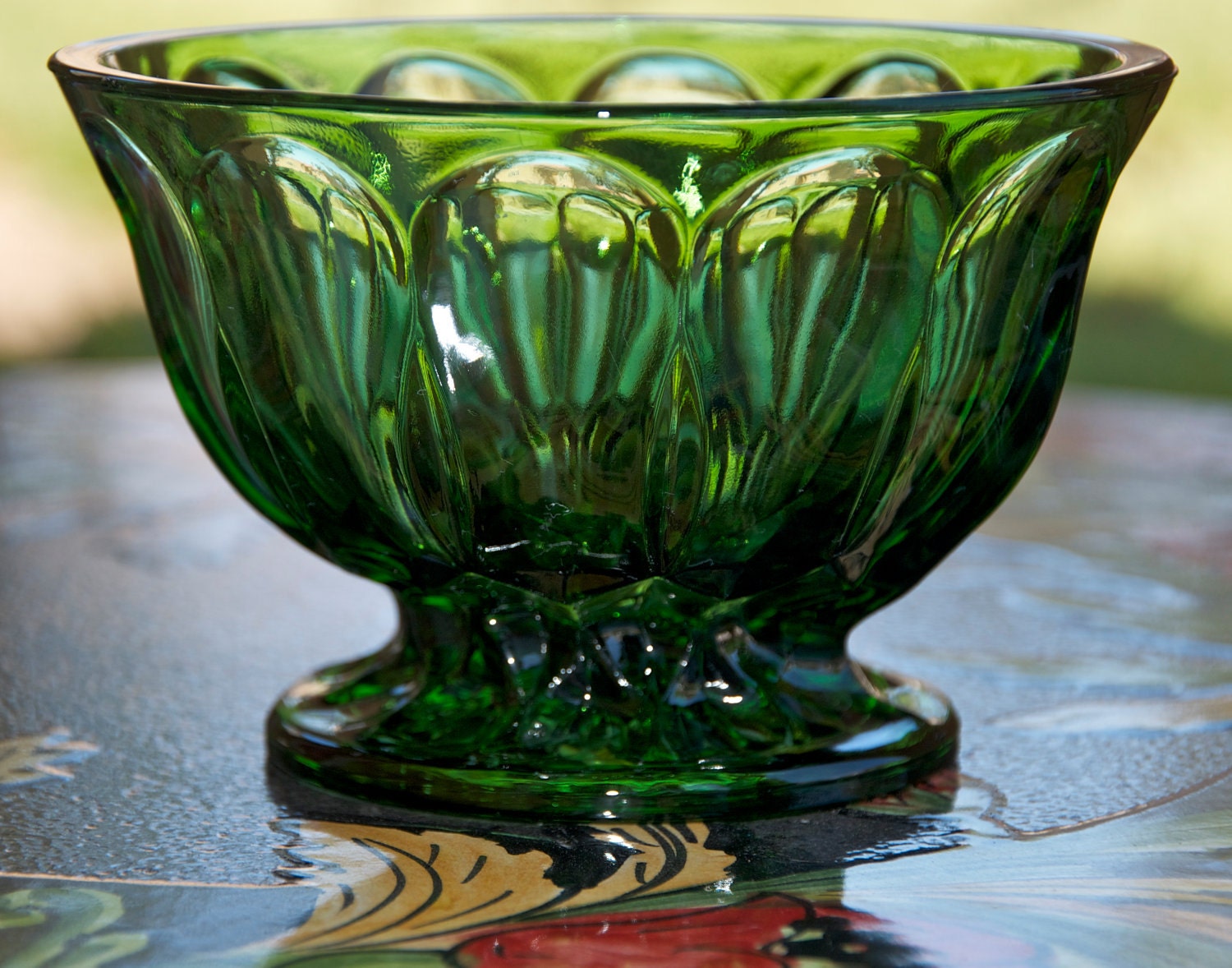 Vintage Anchor Hocking Fairfield glass pedestal bowl...spearmint green...1970s...