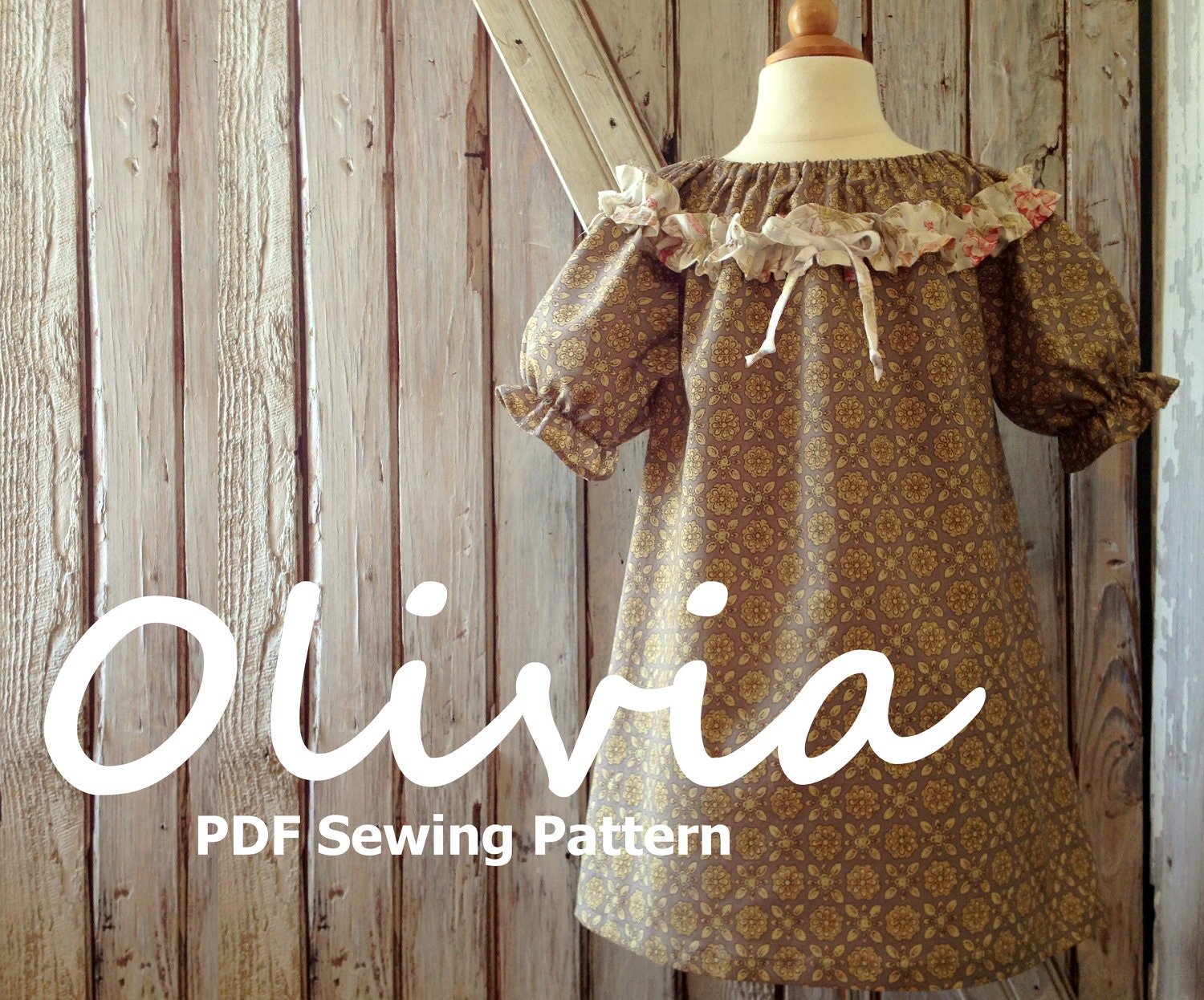 Olivia - Girl's Ruffled Peasant Dress Pattern PDF. Girl Kid Toddler Child Sewing Pattern. Easy Sew Sizes 1(12m)-10 included