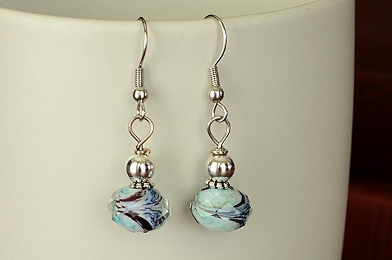 Verigated Blue Glass Bead Earrings
