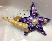 Foam Clay Purple and Gold Mermaid style Starfish Hair Clip