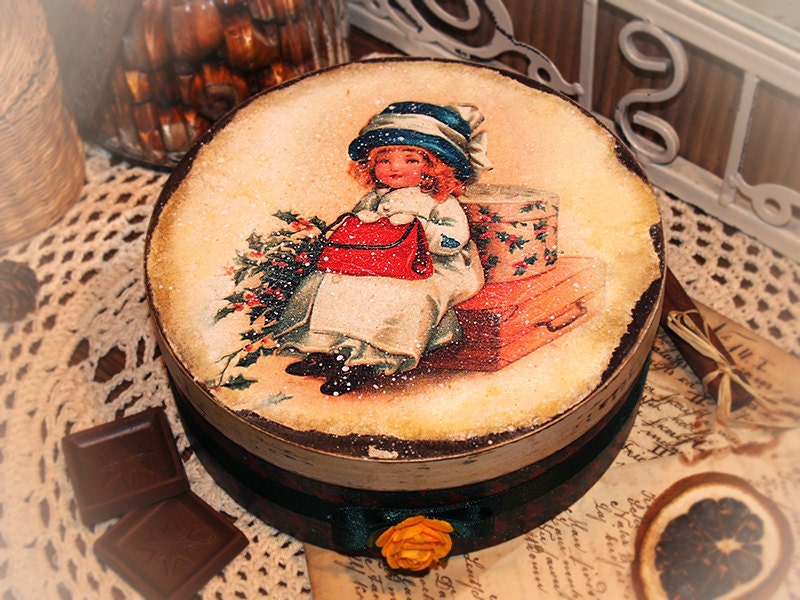 Christmas gifts Jewelry tea cookie box / New years vintage decoupaged Unique handmade shabby chic rustic style