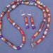 Paper wood purple red teal white pearl silver bead necklace earring