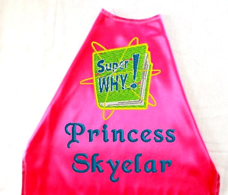 Girl's Cape,  Embroidered Super Why Personalized with Monogram Hot Pink
