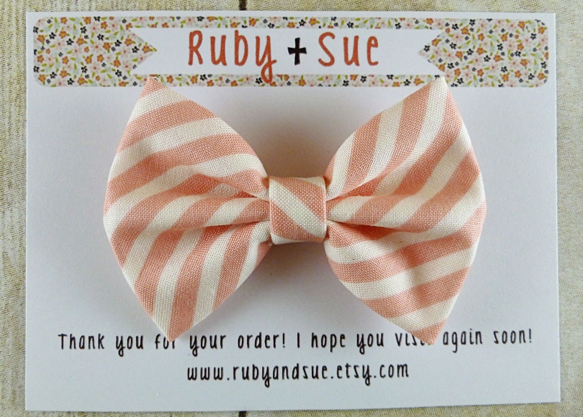 Fabric Bow Hair Clip, Pale Pink Candy Stripe, Bow Headband
