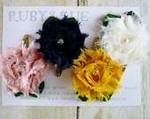 Flower Chiffon Hair Clips, Set of 4 Snap Clips, Gift Set, Fabric Flower Clips, Little Girl Clips