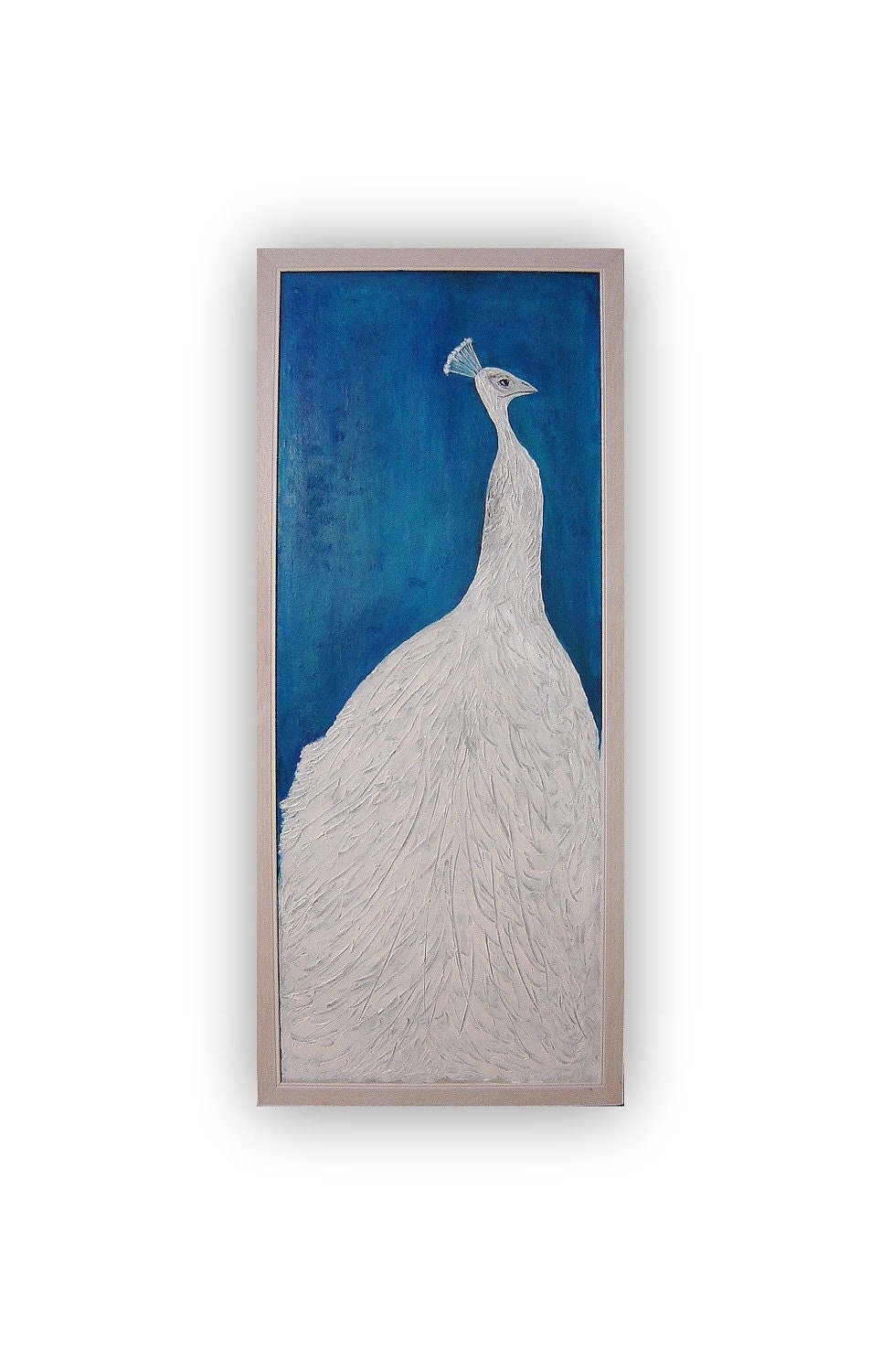 White peacock. Original acrylic painting. Canvas. Framed. Textured painting. Modern Contemporary Art. - almondtreeart