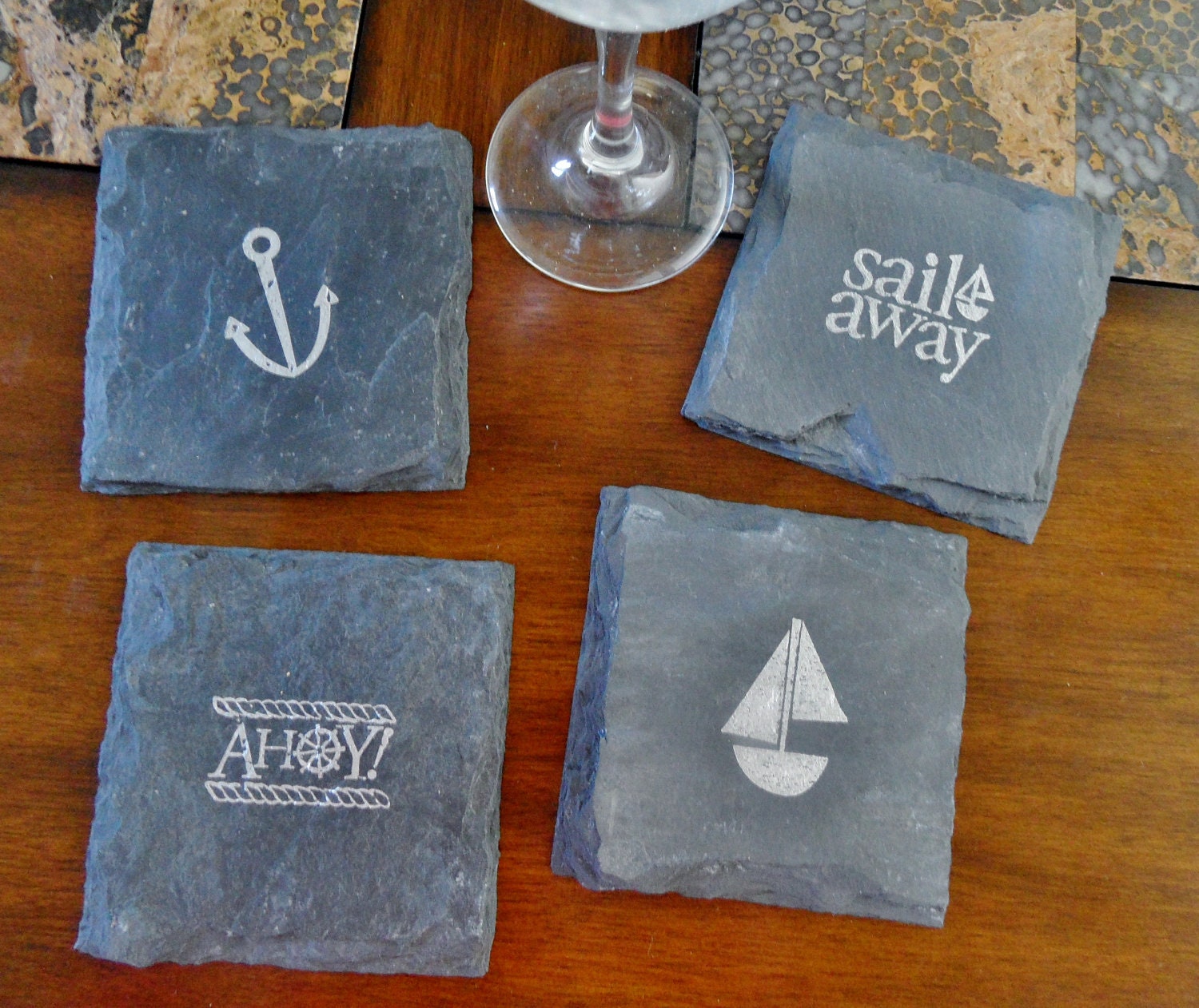 Nautical Slate Coasters (Set of 4) Graduation, Vacation, Traveler
