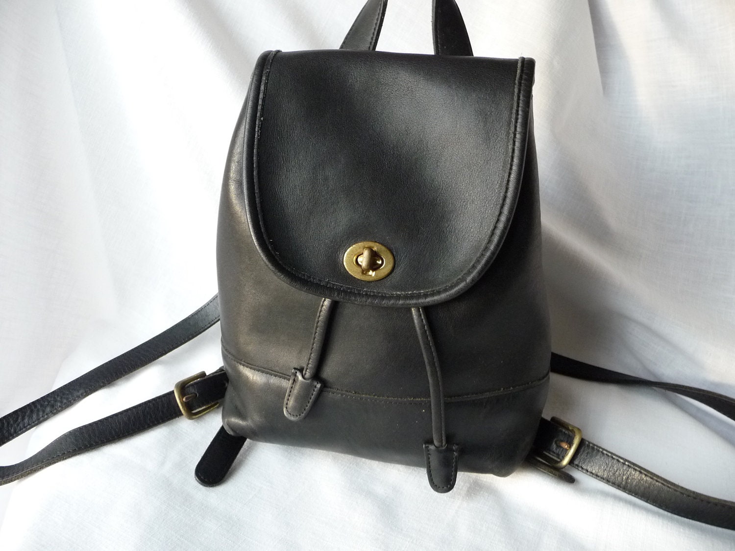 Vintage COACH Backpack Tote Bag in Black Leather