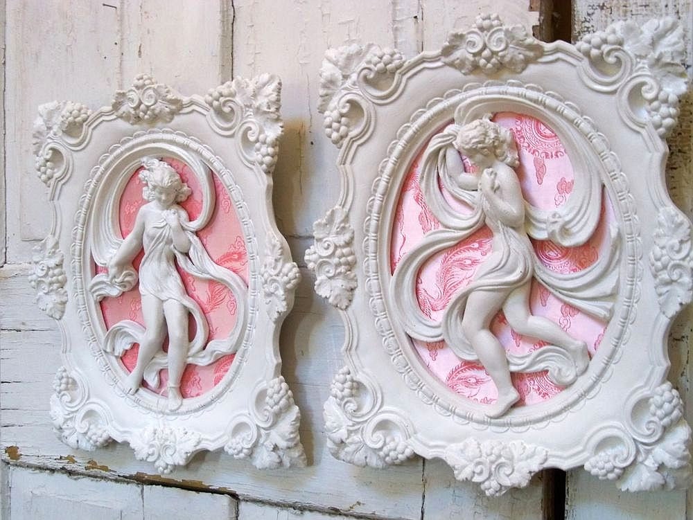 Shabby chic ornate wall plaques universal statuary maidens home decor Anita Spero